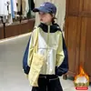Jaqueta corta-vento acolchoada grossa de algodão nova para outono/inverno para crianças de meia-idade e mais velhas, jaqueta de estudante casual para atividades ao ar livre, à prova de vento, moderna