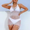 Fábrica de produtos estrangeiros europeus e americanos transfronteiriços venda direta vestido de malha bodycon sexy jacquard transparente da moda sedutor para mulheres