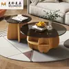 Juego de mesa de centro redonda nórdica, mesa de centro pequeña de moda para balcón y sala de estar, uso doméstico para espacios pequeños, mesa de centro de vidrio templado de lujo ligero