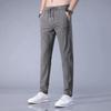 Calça Masculina de Seda Gelo de Alta Qualidade, Calça Casual Elástica Masculina, Cintura Elástica, Caimento Solto, Calça Esportiva Fina de Perna Reta para Homens Jovens e de Meia-Idade
