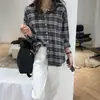 Nueva camisa a cuadros de tela cepillada para mujer, corte holgado estilo boyfriend, top chic de manga larga, camisa retro estilo Hong Kong
