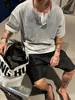 Verano Nuevo Peso Pesado 260g Algodón de Doble Hilo Cuello Henley Falso Dos Piezas Camiseta de Manga Corta Para Hombre Moda Manga Media Color Puro Tendencia