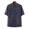 Traje Tang de lino para hombre de manga corta, estilo chino para mediana edad y ancianos, ropa de papá, algodón y lino chinos, Hanfu, ropa de abuelo mayor, verano