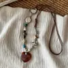 Colar de Flor de Vidro e Resina Beads Retro Outono Inverno Corrente de Suéter Leve de Luxo High-End Colar Elegante Versátil de Nicho