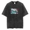 Ropa Urbana Japonesa para Hombre Vintage Negro Lavado Camiseta Anime P