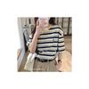 Camiseta Listrada Tingida em Fio Bordada Feminina Manga Curta Roupas de Verão Oversize Casual Solta Tamanho Grande Tops Femininos