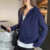 Cárdigan con capucha de punto trenzado blanco para mujer, nueva colección otoño/invierno 2026, engrosado, corte holgado, corto, chaqueta suéter con cremallera
