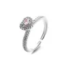 Anillo de cobre simple elegante rosa encantador con incrustaciones de circonita para mujer, lindo, versátil, boca abierta, plata, oro rosa, anillo ajustable