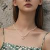 Collar vintage de bambú con letras para mujer, con perla natural de mijo, cobre chapado en oro, grano pequeño, estilo europeo y americano, cadena de clavícula inglesa de 26 pulgadas.
