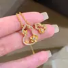 Collar y Pendientes de Calabaza de Osmanthus Dorado Estilo Chino Chapados en Oro Incrustados con Diamantes para Mujer, Cadena para Clavícula de Lujo Ligero Vintage de Gama Alta