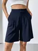 Shorts de Mujer para Amazon Transfronterizo Verano 2026 Nuevos Europeos y Americanos de Cintura Alta Doble Hebilla Pierna Ancha Efecto Adelgazante