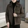 Chaqueta de Cuero con Capucha Estilo Retro Old Money para Hombre Marca de Moda Nueva Abrigo Grueso de Invierno con Forro de Terciopelo Cálido Ropa de Hombre