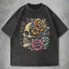 T-shirt Masculina de Algodão Preta Desgastada TVogueVessel - Manga Curta Solta com Estampa de Texto em Algodão Tamanho Europeu