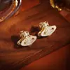 Pendientes de Zirconia con Anillo de Saturno Inspirados en el Diseño, Exquisitos Completamente Diamantados, Pendientes Versátiles de Moda de Gama Alta, Accesorios de Diosa de Moda