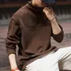 Moletom Masculino de Gola Alta Chenille Estilo Americano High-End Graindeer, Estilo Outono, Tamanho Grande Camisa Básica de Veludo Cotelê Manga Longa