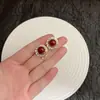 Pendientes de Borla con Forma de Gota de Agua y Pétalo Completamente Incrustados en Diamantes, Estilo Moda de la Industria Pesada Europea y Americana, Pendientes Calientes Festivos Otoño e Invierno Rojo Ankora