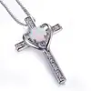 Moda transfronteriza personalidad S925 ópalo blanco redondo corazón de melocotón diamante cruz collar cadena de clavícula versátil