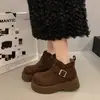 Botas Chelsea Femininas de Solado Grosso com Elevação de Altura 2026 Chegada de Inverno Novo Forradas com Pelúcia Quente Estilo Britânico Botas Curtas Retrô Antiderrapantes Botas de Neve