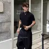 Camiseta de Verano para Hombre Estilo Retro Americano Gris de Punto de Manga Corta Estilo Old Money Holgada Hombro Normal Cuello Pequeño Elástico Media Manga