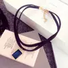 Corrente de clavícula estilo coreano Retro Harajuku Estilo Neck Chain Colar de pingente de gema preta de dupla camada feminina Curto estilo coreano simples colar