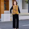 Conjunto de Chaleco Otoñal para Madre Elegante Ropa para Mujeres de Edad Media y Mayores que Reduce la Edad Elegante Estilo Chino Adelgazante Moderno Conjunto de Tres Piezas