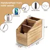 Organizador de Escritorio de Madera Maciza para Suministros de Oficina Caja de Almacenamiento Dividida de Madera Creativa Caja de Almacenamiento de Madera para Controles Remotos para el Hogar