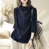 Camiseta Derong com Gola Alta Meia-Manga para Mulheres Outono e Inverno 2025 Nova Camisa Top Espessa Solta Tamanho Grande para Camada Interna