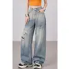 Jeans Minimalista Único Lavado Rasgado Verão Estilo Americano Desgastado Calças Wide-Leg Calças Femininas Zhengzhou Calças Compridas