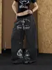 Pantalones Retro Americanos con Estampado de Letras y Rayas Plisados de Cimitarra para Hombres y Mujeres, Pantalones Casuales de Pierna Ancha Sueltos Versátiles de Verano con Cordón
