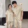 Pijama de Seda para Mujer, Pijama de Seda Helada para Pareja, Conjunto de Shorts de Manga Corta de Verano para Hombre, Talla Grande Estilo Coreano Ropa Cómoda para el Hogar