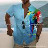 Camisa de manga curta masculina com impressão 3D da estação independente, camisa de gola alta, camisa casual masculina