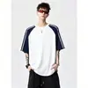 Camiseta Masculina de Manga Curta Color Block da Moda de Alta Qualidade Estilo Americano, Fresca e Versátil para o Verão, Caimento Solto e Respirável