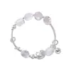 Pulsera de Bolas de Cristal para Codo de Gato Kt de Plata Pura 999 para Mujer Diseño Simple Hecho a Mano Pulsera de Moda Elegante B6887