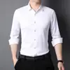 Venda Direta da Fábrica Camisas Masculinas de Manga Longa Sem Costura Cor Sólida Não Amassam Elásticas Gola Lapela Camisas Sociais para Jovens e Meia-Idade