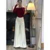 Jeans blancos holgados lavados estilo americano para mujer, otoño, cintura alta, micropantalones, versátiles, pantalones rectos de pierna pequeña, pantalones de pierna ancha