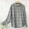 Nova Camisa Casual de Manga Longa Estilo Retrô Outono e Primavera Estilo Coreano Estilo Preguiçoso Solta Justa Gola Lapela Camisa Xadrez