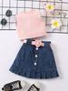 Amazon ropa infantil transfronteriza chaleco de color sólido para niña top sin mangas mezclilla falda plisada con bolsa abierta traje cinturón