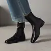 Botines de mujer para primavera y otoño 2026 con tacón grueso, punta cuadrada, ajuste ceñido elástico, nuevo estilo de moda versátil, cremallera trasera, botines cortos para mujer