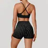 Nuevo Traje de Yoga Plateado con Lunares Caliente de Amazon Mallas de Alta Elasticidad Sujetador Deportivo Push-Up Traje de Fitness