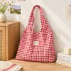Bolso tote de cuadros estilo coreano, corte holgado, gran capacidad, perfecto para que los estudiantes lo usen para la escuela o el trabajo, y como bolso casual para el día a día