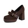 Sapatos femininos de camurça transfronteiriços scarpins com laço, plataforma e salto grosso, moda feminina plus size saltos altos AliExpress