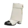 Botines cortos ajustados de tacón grueso retro estilo francés para mujer, moda nueva otoño e invierno 2026, pantalones de botín elegantes con bloques de color
