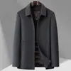 Casaco de lã dupla face para homens, estilo inverno para pais de meia-idade, com forro de plumas removível e gola lapela