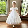Novo vestido infantil longo transfronteiriço com apliques tridimensionais, vestido de princesa de tule para aniversário infantil, vestido de florista para casamento