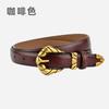 Em Estoque Novo Cinto Feminino Transfronteiriço Retro Esculpido Versão Coreana Dourado Couro Genuíno Fivela Decorativa de Pino Fabricante Personalização