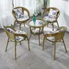 Juego de Tres Piezas de Silla de Ratán Balcón Mesa Pequeña y Silla Exterior Patio Combinación de Mesa de Centro Ocio Terraza Exterior Silla de Ratán con Respaldo