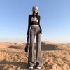 Pantalones deportivos acampanados informales coreanos de cintura alta estilo americano Spice Girls, ajustados, con cordón, para mujer, primavera de 2025