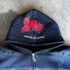 2025 American Retro Transfronterizo Oscuro Gótico Punk Sudadera con Capucha y Cremallera Cardigan Estampada Moda Callejera Ins