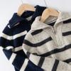 Suéteres para Meninos e Meninas Espessos e Quentes Tricôs Infantis Outono e Inverno 2025 Novas Blusas Infantis Listradas Modernas e Bonitas