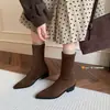 Serie de Botas Ajustadas~Nuevas Botas Elásticas de Gamuza con Tacón Grueso y Punta Fina para Otoño/Invierno Botines Ajustados Botas de Talla Grande 34-42